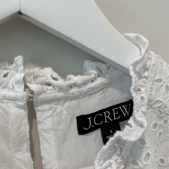 J Crew Smocked Puff Sleeve Top In Eyelet White Size Small Broderie Ruffle Smock - Picture 4 of 7